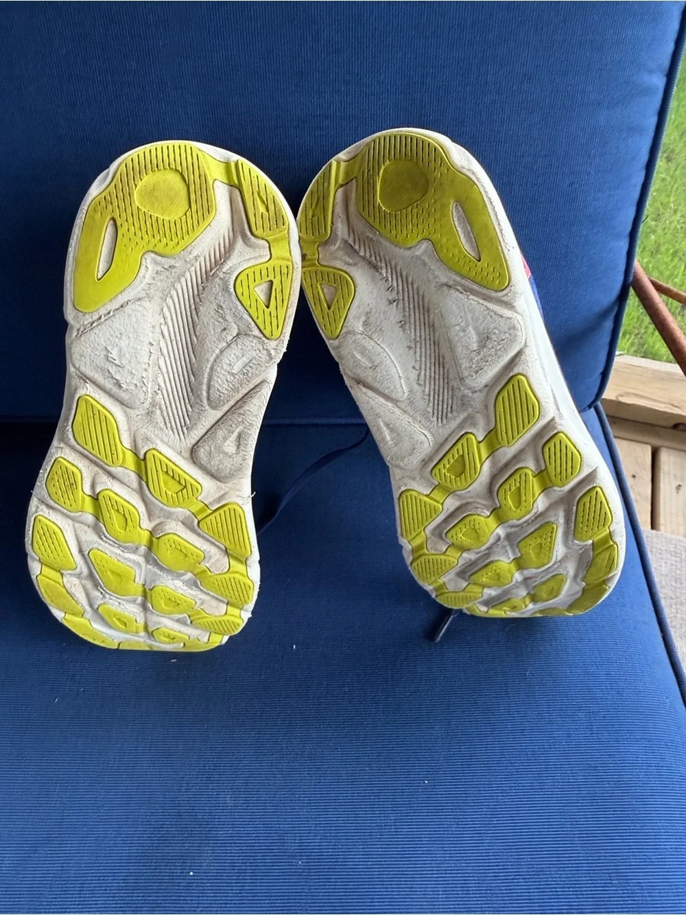 Hoka Women's Blue Running Shoes with Coral and Yellow Accents
